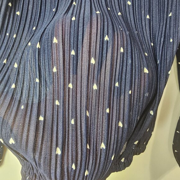 Vintage 70s Sheer Blue Heart Print Waist Cinched Accordian Pleated Crop Top, S/M - Picture 4 of 7